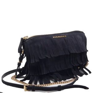 BURBERRY black Suede Fringe Peyton small Crossbody bag authentic